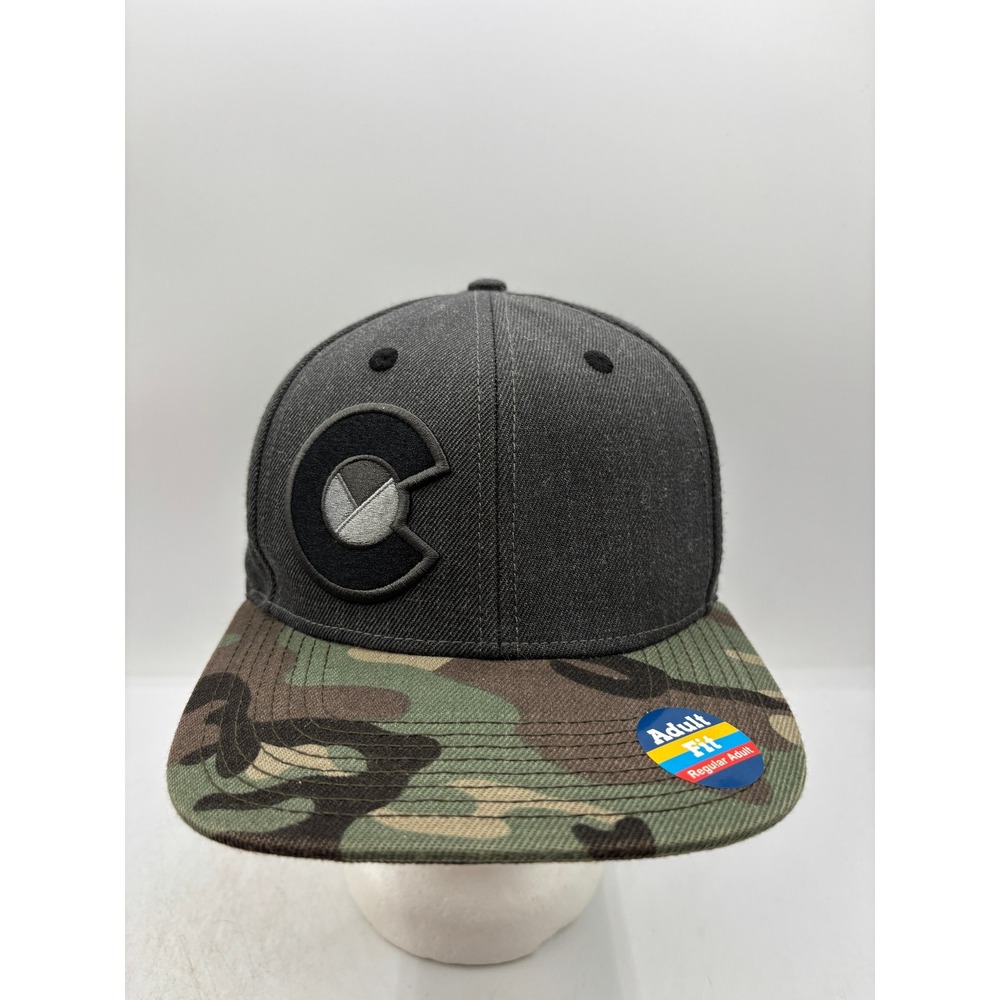 YoColorado Snapback Hat Charcoal Grey Camo Flat Brim Colorado C Logo Adult Fit